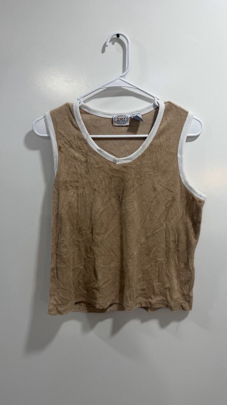 Vintage Fleece Tank Top Carolina Blues Khaki 80’s 90’s Size L